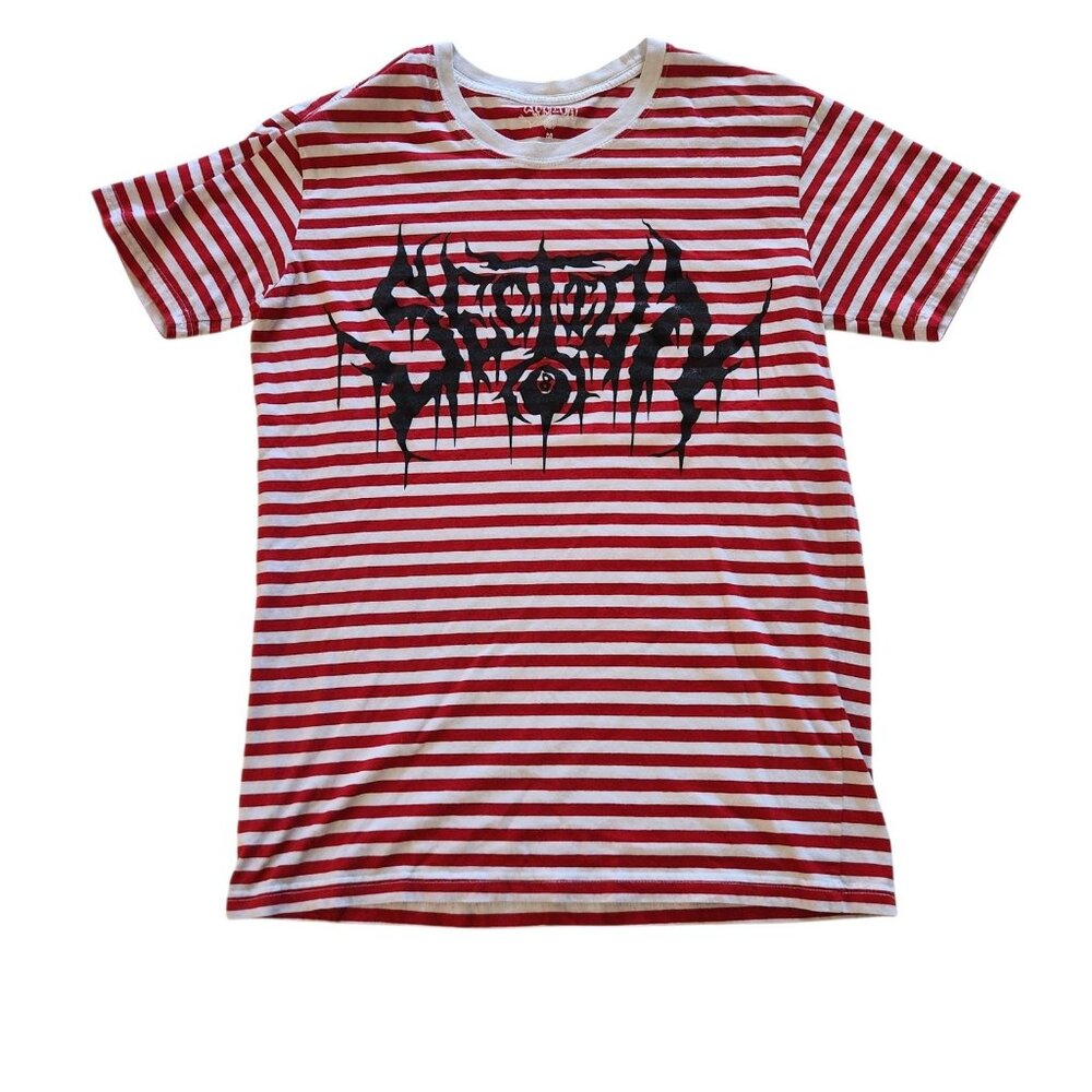 Section 8 T-Shirt Red White Stripe Eightball Graphic Emo Grunge Mens Medium